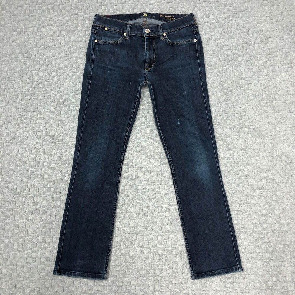 7 For All Mankind The Modern Straight Jeans Womens 27 Blue Dark Mid Rise Stretch